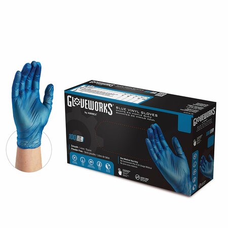 GLOVEWORKS IVBF, Vinyl Disposable Gloves, 3 mil Palm, Vinyl, Powder-Free, XL, 1000 PK, Blue IVBPF48100